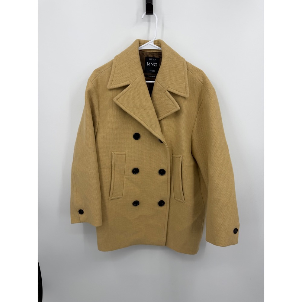 MANGO Selection Manteco Pea Coat Women S Tan Double Breasted Italian Virgin Wool